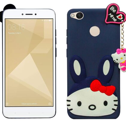 TGK Kitty Mobile Covers, Silicone Back Case Compatible for Xiaomi Redmi 4 / 4X Cover (Dark Blue)