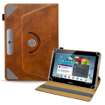 TGK Rotating Leather Stand Flip Case Compatible for Samsung Galaxy Tab 2 10.1 Cover (Amber-Orange)
