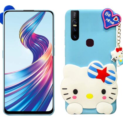 TGK Kitty Mobile Covers, Silicone Back Case Compatible for Vivo V15 Cover (Sky Blue)