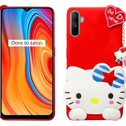 TGK Kitty Mobile Cover, Silicone Back Case Compatible for Realme C3 Cover (Red)