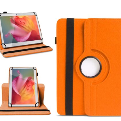 TGK 360 Degree Rotating Universal 3 Camera Hole Leather Stand Case Cover for Swipe Slate Plus 32 GB 10.1 inch Tablet – Orange
