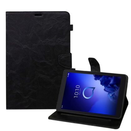 TGK Multipurpose Smart Stand Flip Leather Cover with Silicone Back Case Compatible for Alcatel 3T 10 (10 inch) 2019 Released (Black)