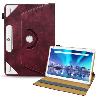 TGK Rotating Leather Stand Flip Case Compatible for Lava Magnum XL Tablet Cover 10.1 inch (Wine Red)