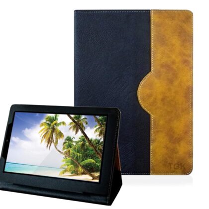 TGK Genuine Leather Business Design Ultra Compact Slim Folding Folio Cover Case for iBall Elan 3×32 10.1 inch Tablet (Black)