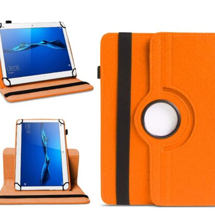 TGK 360 Degree Rotating Universal 3 Camera Hole Leather Stand Case Cover for Huawei MediaPad M3 Lite 10″ Tablet – Orange