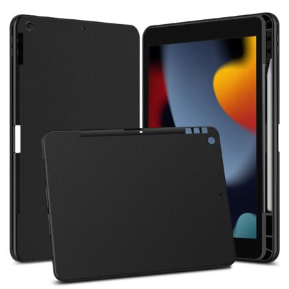 TGK Matte Design Soft Silicon TPU Back Case Cover for iPad 10.2″ 9th Gen (2021) / 8th Gen / 7th Gen with Pencil Holder, Black