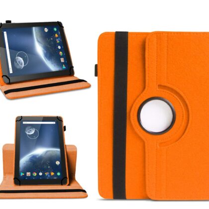 TGK 360 Degree Rotating Universal 3 Camera Hole Leather Stand Case Cover for Dragon Touch X10 Tablet 10.1 inch – Orange
