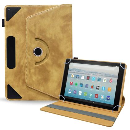 TGK Rotating Leather Stand Flip Case for Fire HD 10 Tablet Cover (Desert Brown)