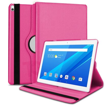 TGK 360 Degree Rotating Leather Smart Rotary Swivel Stand Case Cover for Lenovo Tab M10 X505X Cover TB-X505F TB-X505L TB-X505X TB-X605L TB-X605F – Hot Pink