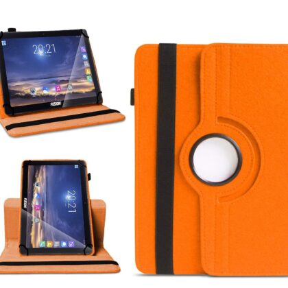 TGK 360 Degree Rotating Universal 3 Camera Hole Leather Stand Case Cover for Fusion5 10.1″ Tablet PC – Orange