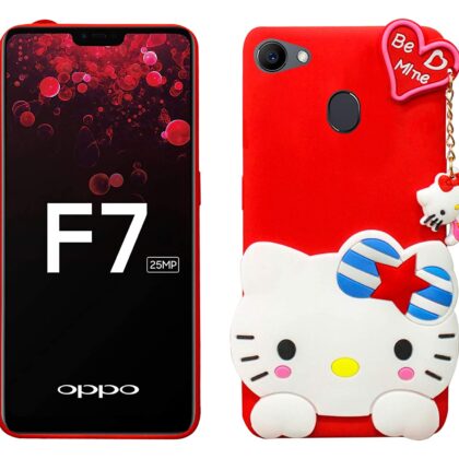 TGK Kitty Mobile Cover, Silicone Back Case Compatible for OPPO F7 Cover (Red)