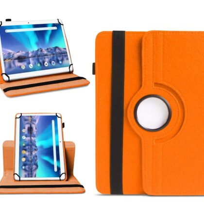 TGK 360 Degree Rotating Universal 3 Camera Hole Leather Stand Case Cover for Lava Magnum-XL 10.1 inch Tablet-Orange