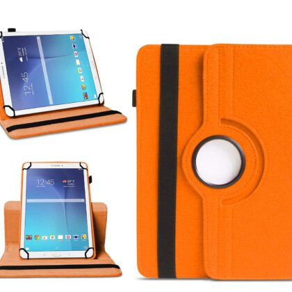 TGK 360 Degree Rotating Universal 3 Camera Hole Leather Stand Case Cover for Samsung Galaxy Tab E (9.6 inch) SM- T560, T561, T565, T567V – Orange