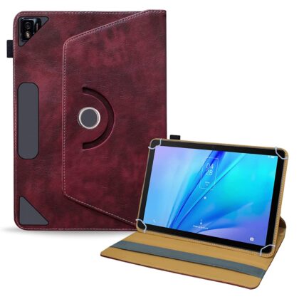 TGK Rotating Leather Flip Case with Viewing Stand Cover for TCL Tab 10s 10.1 inches Tablet (Wine Red)