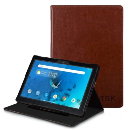 TGK Genuine Leather Ultra Compact Slim Folding Folio Cover Case for Lenovo Tab M10 X505X Cover TB-X505F TB-X505L TB-X505X TB-X605L TB-X605F – Plain Brown