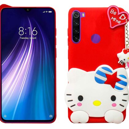 TGK Kitty Mobile Covers, Silicone Back Case Compatible for Redmi Note 8 Cover (Red)