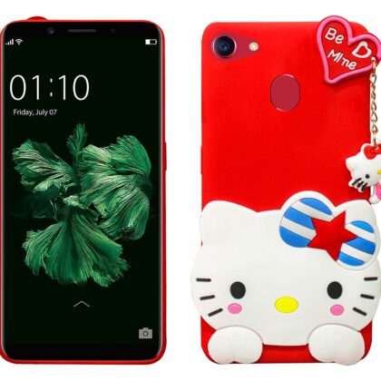 TGK Kitty Mobile Cover, Silicone Back Case Compatible for OPPO F5 Cover (Red)
