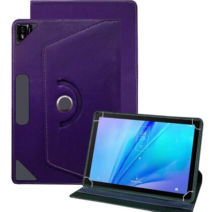TGK Universal 360 Degree Rotating Leather Rotary Swivel Stand Case for TCL Tab 10s 10.1 inches Tablet (Purple)