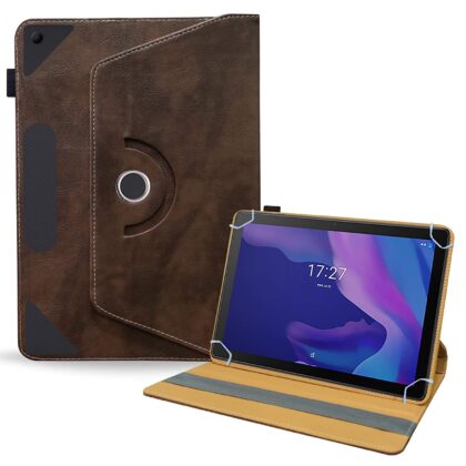TGK Rotating Leather Stand Flip Case for Alcatel 3T 10 Tablet Cover (2020 Released) Dark Brown