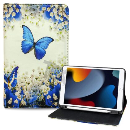 TGK Printed Classic Design Leather Folio Flip Case with Viewing Stand Protective Cover for iPad 10.2 Cover 2021/2020/2019 (iPad 9th Generation / 8th Gen / 7th Gen) (Butterfly & Flowers)