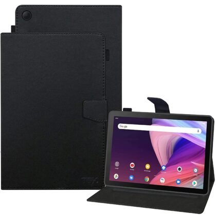 TGK Leather Flip Stand Case Cover for TCL Tab 10 FHD Tablet with Stylus Holder, Black