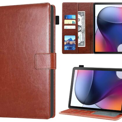TGK Multi Protective Wallet Leather Flip Stand Case Cover for Motorola Moto Tab G62 10.6 inch Tablet, Brown