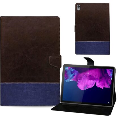 TGK Dual Color Leather Flip Stand Case Cover for Lenovo Tab P11/P11 Plus 11 inch TB-J606F/J606X (Dark Brown, Blue)