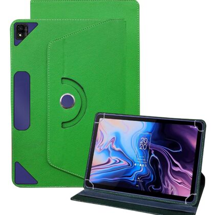 TGK Universal 360 Degree Rotating Leather Rotary Swivel Stand Case for TCL 10 TAB Max 10.36 inches Tablet (Green)