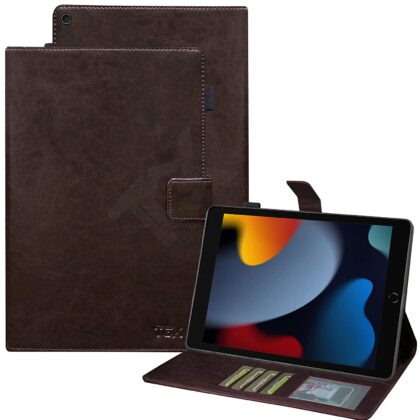 TGK Multi Protective Leather Case with Viewing Stand and Card Slots Flip Cover for iPad 10.2 Inch 2021 9th Generation (Dark Brown)