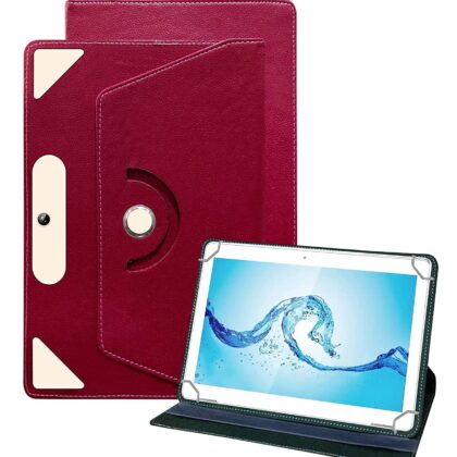 TGK Universal 360 Degree Rotating Leather Rotary Swivel Stand Case Cover for Acer One 10 T8-129L Tablet 10.1 Inch (Wine-Red)