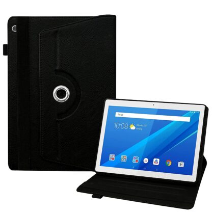 TGK Rotating Leather Flip Stand Cover with TPU Back Case Compatible for Lenovo Tab M10 X505X Cover TB-X505F TB-X505L TB-X505X TB-X605L TB-X605F – Black