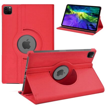 TGK 360 Degree Rotating Leather Smart Rotary Swivel Stand Case Cover for iPad Pro 11 inch Cover 2021/2020/2018 Release (Red)