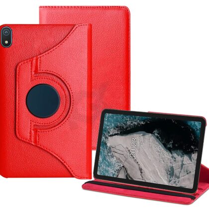 TGK 360 Degree Rotating Leather Smart Rotary Swivel Stand Case Cover for Nokia Tab T20 10.4 inch Tablet / Nokia Tab T20 10.36 inch Tablet [Model TA-1392 TA-1394 TA-1397] (Red)
