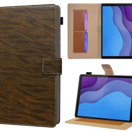 TGK Pattern Leather Stand Flip Case Cover for Lenovo Tab M10 HD 2nd Gen TB-X306X / Smart Tab M10 HD 2nd Gen TB-X306F with Stylus Pen Holder – Dark Brown