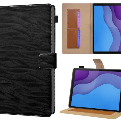 TGK Pattern Leather Stand Flip Case Cover for Lenovo Tab M10 HD 2nd Gen TB-X306X / Smart Tab M10 HD 2nd Gen TB-X306F with Stylus Pen Holder – Black