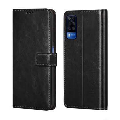 TGK 360 Degree Protection | Protective Design Leather Wallet Flip Cover with Card Holder | Photo Frame | Inner TPU Back Case Compatible for Vivo Y51 (2020) (Black)