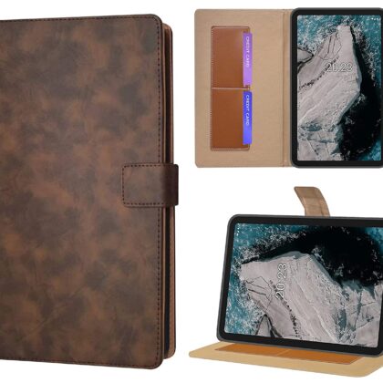 TGK Lightweight Business Design Leather Flip Stand Case Cover for Nokia Tab T20 10.4 inch Tablet / Nokia T20 Tab 10.36 Inch 2021 [Model TA-1392 TA-1394 TA-1397] (Dark Brown)