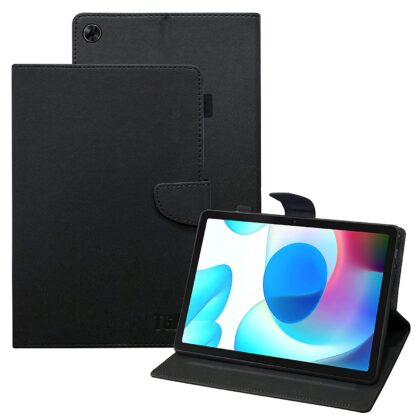 TGK Leather Flip Stand Cover with TPU Back Case for Realme Pad 10.4 inch Tablet [RMP2102/ RMP21023] with Pen Strap (Black)