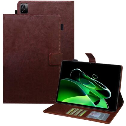 TGK Multi Protective Leather Case with Viewing Stand and Card Slots Flip Cover for Realme Pad X 11 inch Tab (Brown)