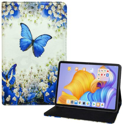 TGK Printed Classic Design with Viewing Stand Leather Flip Case Cover for Honor Pad 8 12 inch Tablet Model Number HEY-W09 (Butterfly & Flowers)