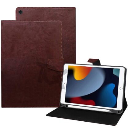 TGK Multi Protective Leather Case with Viewing Stand Flip Cover for iPad 10.2 Cover 2021/2020/2019 (iPad 9th Generation / 8th Gen / 7th Gen) Model with Pencil Holder (Brown)