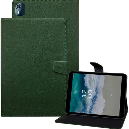 TGK Plain Design Leather Protective Cover with Viewing Stand Back Flip Stand Case Cover for Nokia Tab T10 8 inch Tablet TA-1472 with Precise Cutouts (Green)