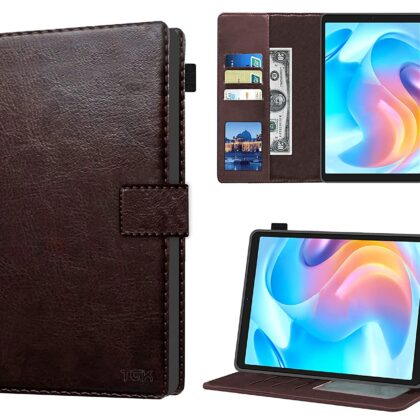 TGK Multi Protective Wallet Leather Flip Stand Case Cover for Realme Pad Mini 8.68 inch Tablet, Dark Brown