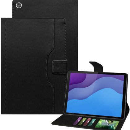 TGK Multi-Angle Viewing Smart Stand with Document Card Pocket Wallet Leather Flip Case Cover for Lenovo Tab M10 HD 2nd Gen TB-X306X / Smart Tab M10 HD 2nd Gen TB-X306F (Black)