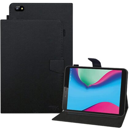 TGK Leather Folio Flip Stand Case Cover for LAVA Tab T81N Tablet (Black)