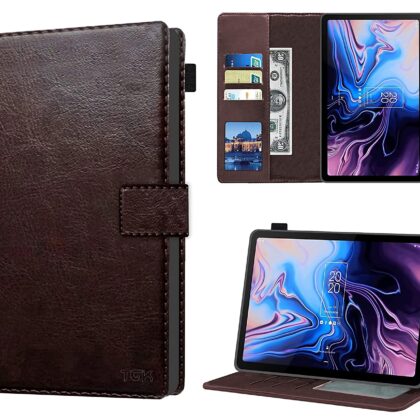 TGK Multi Protective Wallet Leather Flip Stand Case Cover for TCL 10 TAB Max 10.36 inches Tablet, Chocolate Brown