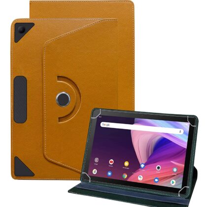 TGK Universal 360 Degree Rotating Leather Rotary Swivel Stand Case for TCL Tab 10 Cover FHD Tablet (Orange)