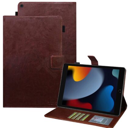 TGK Multi Protective Leather Case with Viewing Stand and Card Slots Flip Cover for iPad 10.2 Inch 2021 9th Generation (Brown)