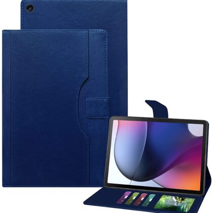 TGK Multi-Angle Viewing Smart Stand with Document Card Pocket Wallet Leather Flip Case Cover for Motorola Moto Tab G62 10.6 inch Tablet (Dark Blue)