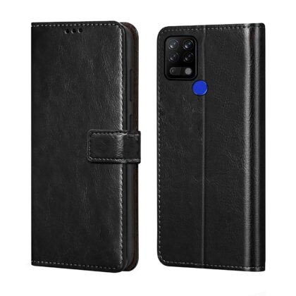 TGK 360 Degree Protection | Protective Design Leather Wallet Flip Cover with Card Holder | Photo Frame | Inner TPU Back Case Compatible for Tecno POVA (Black)